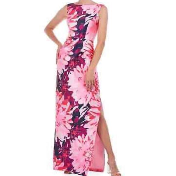 Kay Unger Pink Floral Satin Gown NWT |Sleeveless Maxi Dress Size 4 - Picture 1 of 5